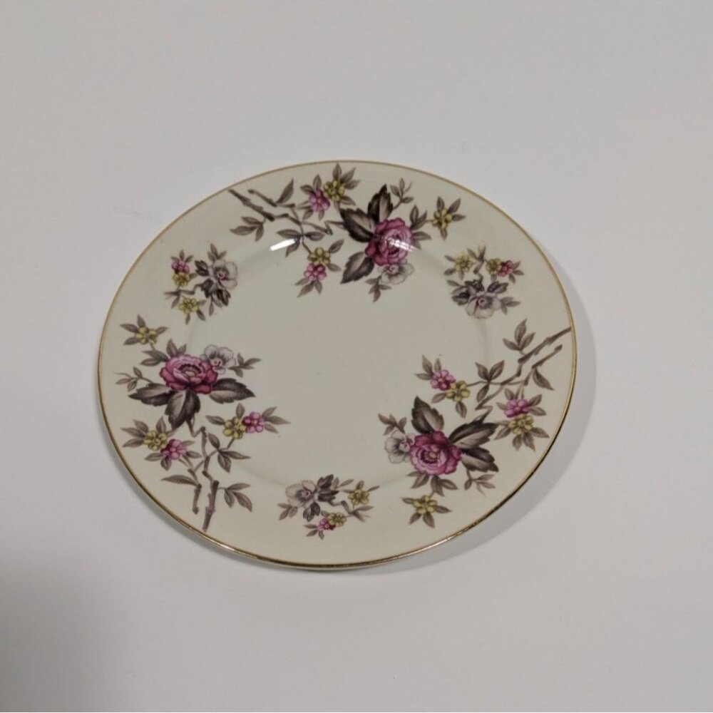 Meito Norleans Rosanne Pink Floral Porcelain Plate Vintage 1940s Occupied Japan